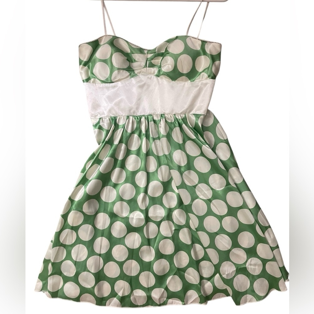 Vintage Satin Kelly Green Polka Dot Baby Doll Dress Medium Pinup Rockabilly Mod